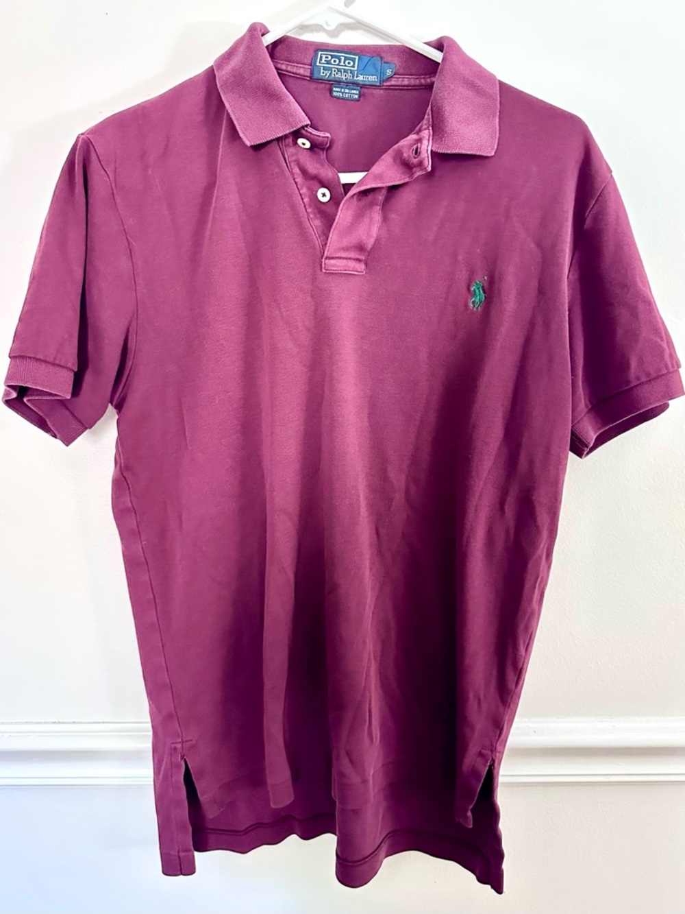 Polo Ralph Lauren Shirt Mens Small Maroon Burgundy Green Pony Interlock Cotton S
